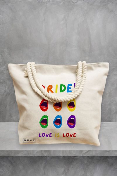 BEKZ Geanta de plaja, model Pride, 40x51 cm, Crem, BEKZ®