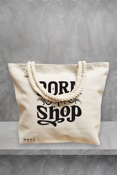 BEKZ Geanta de plaja, model Born to shop, 40x51 cm, Crem, BEKZ®