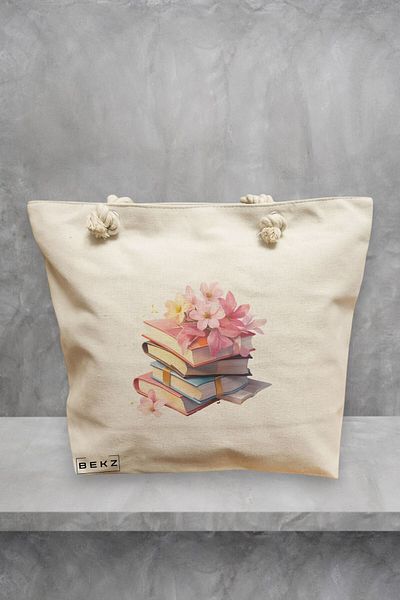 BEKZ Geanta de plaja, model Books 47, 40x51 cm, Crem, BEKZ®
