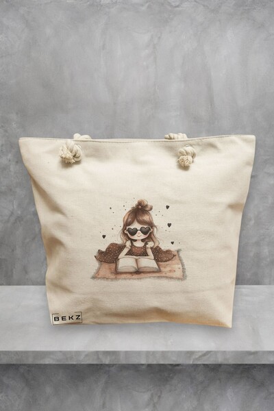 BEKZ Τσάντα θαλάσσης, μοντέλο Bookish girlie, 40x51 εκ., Κρεμ, BEKZ®
