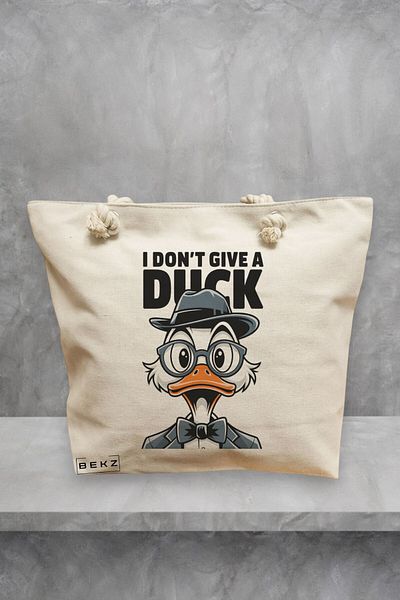 BEKZ Geanta de plaja, model I dont’t give a Duck, 40x51 cm, Crem, BEKZ®