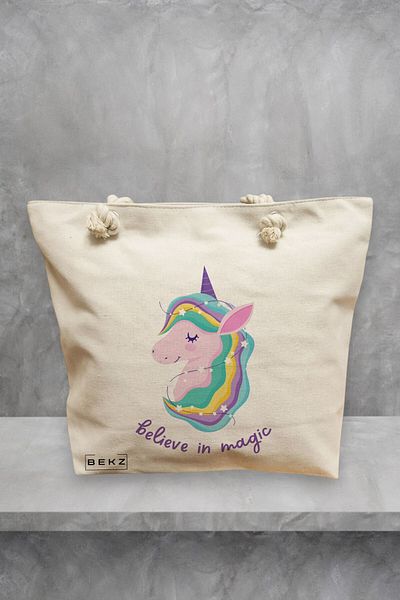 BEKZ Geanta de plaja, model Believe in Magic, 40x51 cm, Crem, BEKZ®