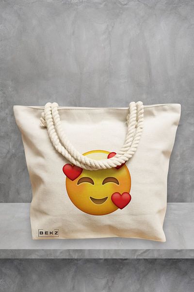 BEKZ Geanta de plaja, model In Love, 40x51 cm, Crem, BEKZ®