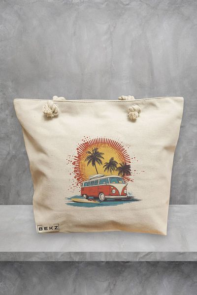 BEKZ Geanta de plaja, model Summer vibes 2, 40x51 cm, Crem, BEKZ®