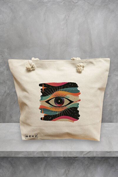 BEKZ Τσάντα θαλάσσης, μοντέλο Celestial Eye 4, 40x51 cm, Κρεμ, BEKZ®