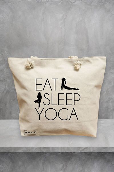 BEKZ Geanta de plaja Yoga Eat Sleep Yoga, 40x51 cm, Crem, BEKZ®