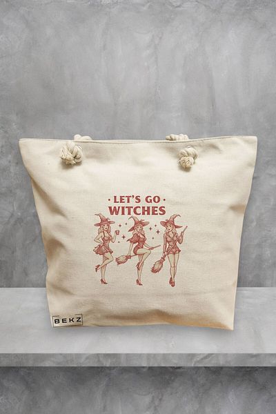 BEKZ Geanta de plaja, model Let’s go witches, 40x51 cm, Crem, BEKZ®