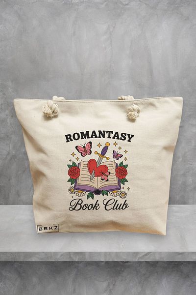 BEKZ Geanta de plaja, model Romantasy Book Club, 40x51 cm, Crem, BEKZ®