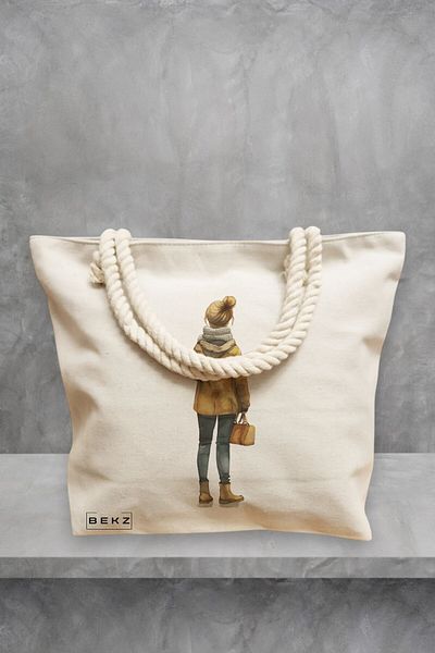 BEKZ Geanta de plaja, model The bookie girl 23, 40x51 cm, Crem, BEKZ®