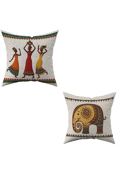 Şah Dekor Darčeková súprava 2 obliečok na vankúše s digitálnou potlačou v sivej krémovej farbe s motívom Bohemian Boho