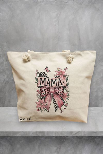 BEKZ Geanta de plaja, model Mama Pinky, 40x51 cm, Crem, BEKZ®