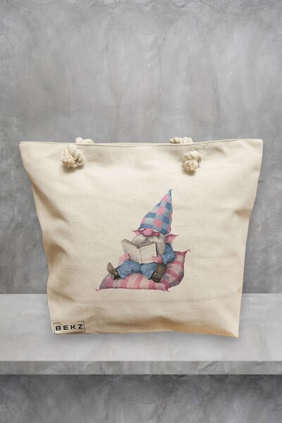 BEKZ Τσάντα θαλάσσης, μοντέλο The Bookish Gnome 2, 40x51 εκ., Κρεμ, BEKZ®