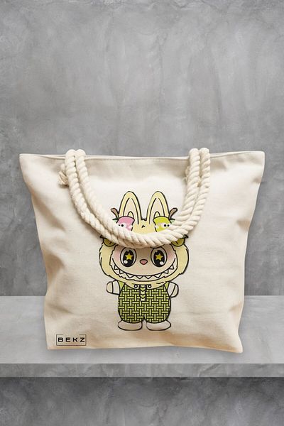 BEKZ Geanta de plaja, model Labubu 32, 40x51 cm, Crem, BEKZ®