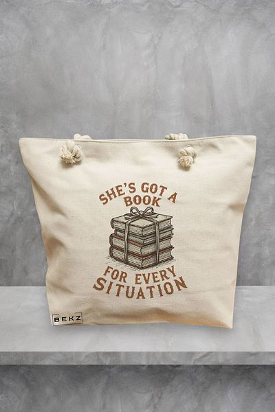 BEKZ Geanta de plaja, model She’s got a book for every situation, 40x51 cm, Crem, BEKZ®