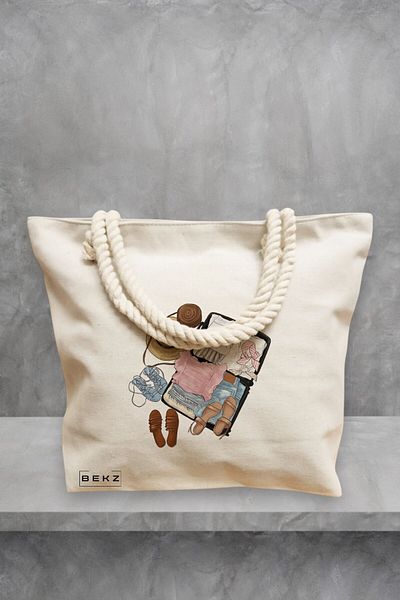 BEKZ Geanta de plaja Travel Girl 10, 40x51 cm, Crem, BEKZ®