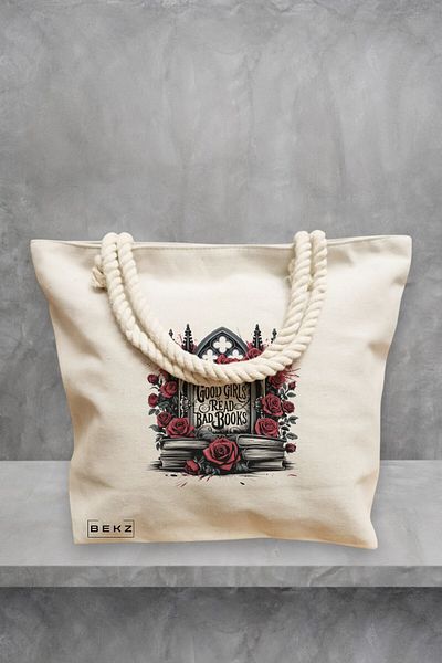 BEKZ Geanta de plaja, model Good Girls read bad books, 40x51 cm, Crem, BEKZ®