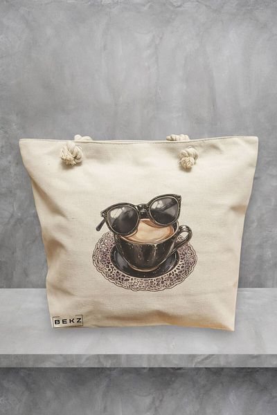 BEKZ Geanta de plaja, model Stylish Coffee, 40x51 cm, Crem, BEKZ®