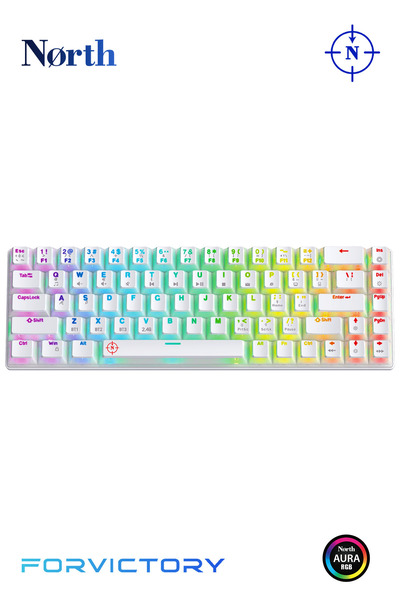 North Odin PRO WL68 LightCore Kablosuz Bluetooth RGB Red Switch Türkçe Beyaz Mekanik Gaming Klavye