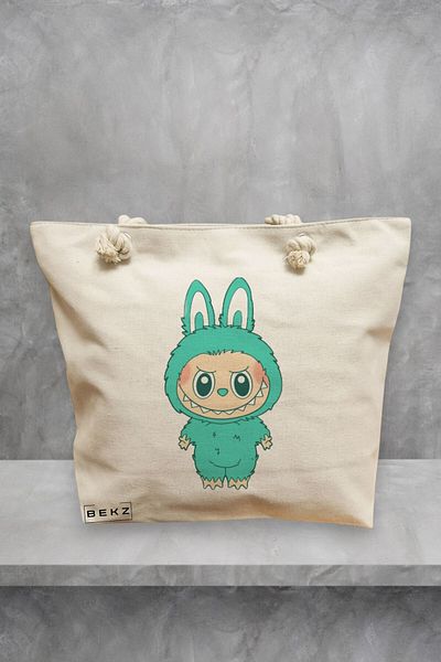 BEKZ Geanta de plaja, model Labubu 9, 40x51 cm, Crem, BEKZ®