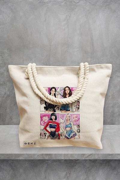 BEKZ Geanta de plaja, model Blackpink 7, 40x51 cm, Crem, BEKZ®