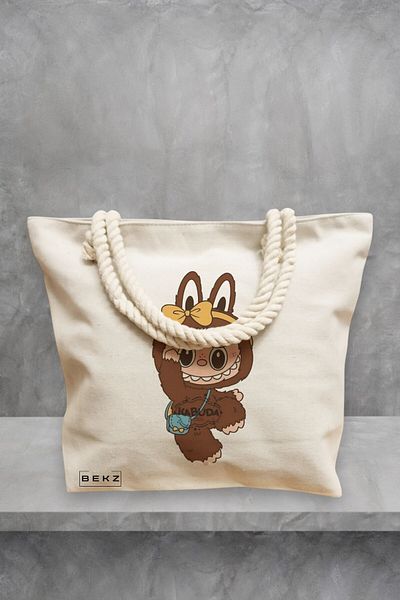 BEKZ Geanta de plaja, model Labubu 27, 40x51 cm, Crem, BEKZ®