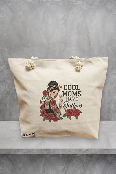 BEKZ Τσάντα θαλάσσης, μοντέλο Cool moms have tattoos, 40x51 εκ., Κρεμ, BEKZ®