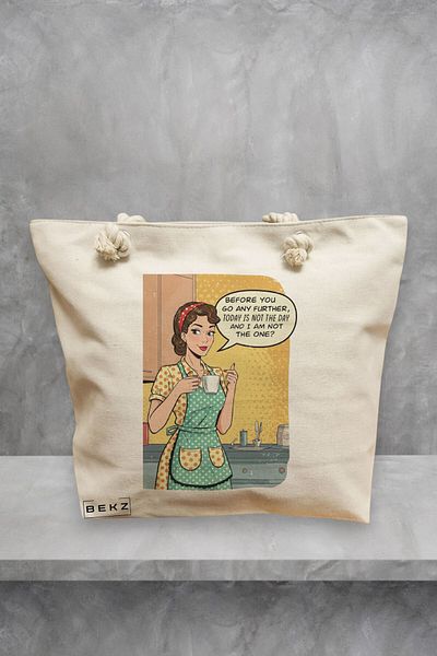 BEKZ Geanta de plaja, model Today is not the day, 40x51 cm, Crem, BEKZ®