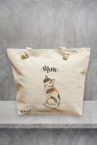 BEKZ Geanta de plaja, model Meow 2, 40x51 cm, Crem, BEKZ®