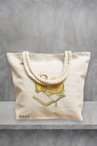 BEKZ Geanta de plaja, model Books 21, 40x51 cm, Crem, BEKZ®
