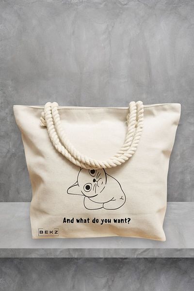 BEKZ Geanta de plaja, model And what do you want?, 40x51 cm, Crem, BEKZ®