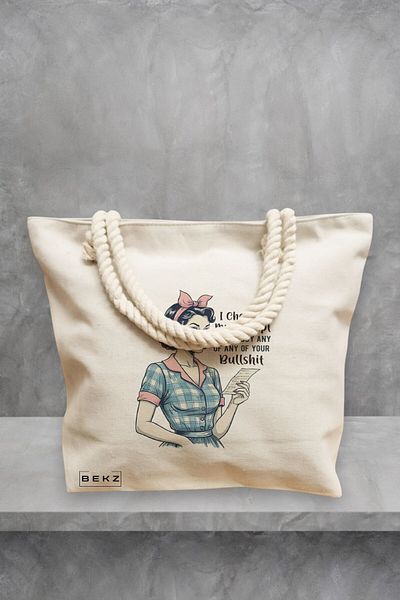 BEKZ Geanta de plaja, model I checked my receipt, 40x51 cm, Crem, BEKZ®