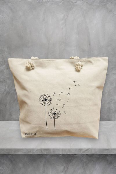 BEKZ Geanta de plaja, model Papadie Minimalisa, 40x51 cm, Crem, BEKZ®
