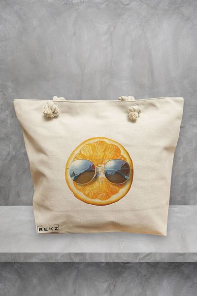 BEKZ Geanta de plaja, model Summer Orange, 40x51 cm, Crem, BEKZ®