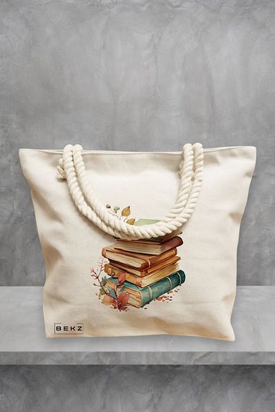 BEKZ Geanta de plaja, model Pile of Books, 40x51 cm, Crem, BEKZ®