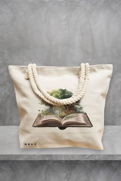 BEKZ Geanta de plaja, model Books in the tropical, 40x51 cm, Crem, BEKZ®