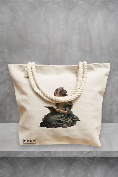 BEKZ Geanta de plaja, model The bookie girl 19, 40x51 cm, Crem, BEKZ®