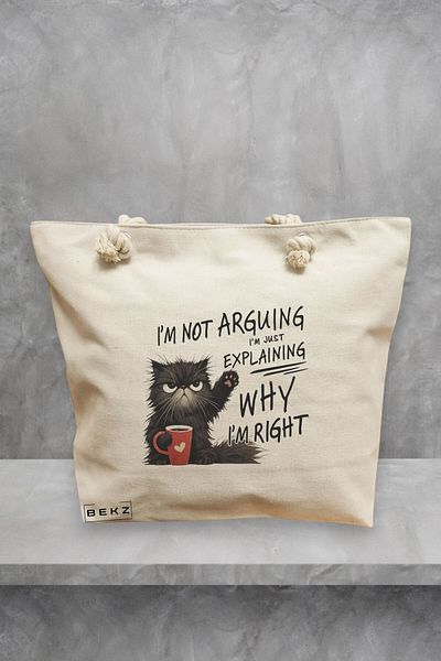BEKZ Geanta de plaja, model I’m not arguing why I’m right, 40x51 cm, Crem, BEKZ®