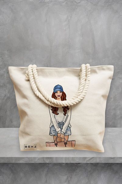 BEKZ Geanta de plaja Travel Girl 5, 40x51 cm, Crem, BEKZ®