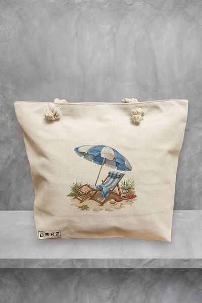 BEKZ Geanta de plaja, model Beach life 4, 40x51 cm, Crem, BEKZ®