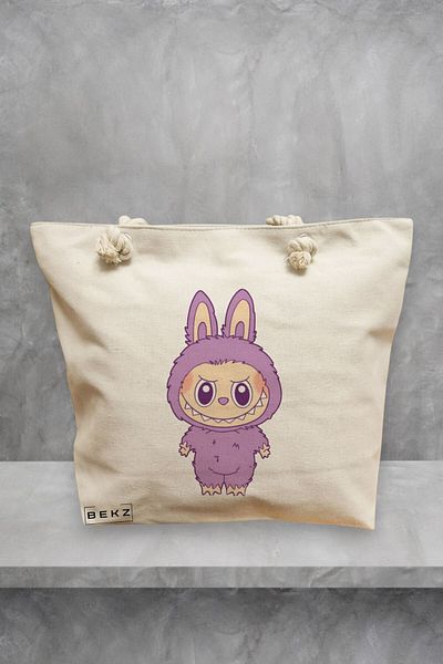 BEKZ Geanta de plaja, model Labubu 11, 40x51 cm, Crem, BEKZ®