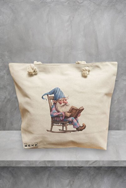 BEKZ Τσάντα Θαλάσσης, μοντέλο The Bookish Gnome 5, 40x51 cm, Κρεμ, BEKZ®