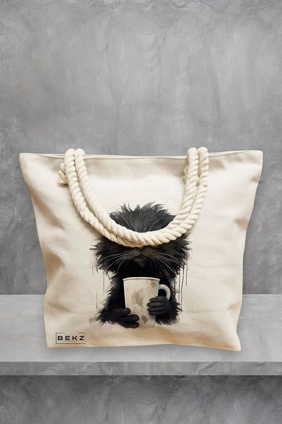 BEKZ Geanta de plaja, model Coffee Addict, 40x51 cm, Crem, BEKZ®