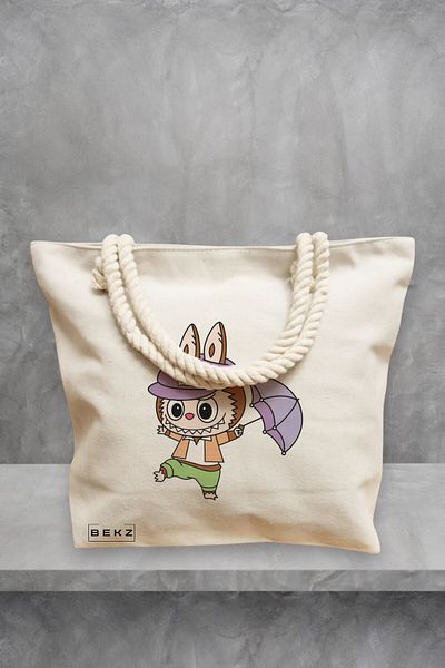BEKZ Geanta de plaja, model Labubu 22, 40x51 cm, Crem, BEKZ®
