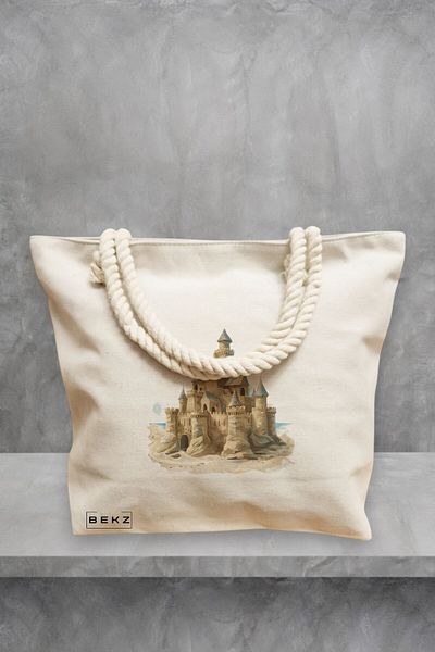 BEKZ Geanta de plaja, model The castle, 40x51 cm, Crem, BEKZ®
