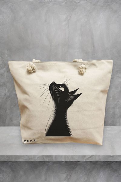 BEKZ Geanta de plaja, model Hey human, 40x51 cm, Crem, BEKZ®