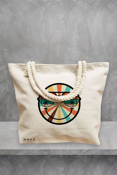 BEKZ Geanta de plaja, model Tropical, 40x51 cm, Crem, BEKZ®