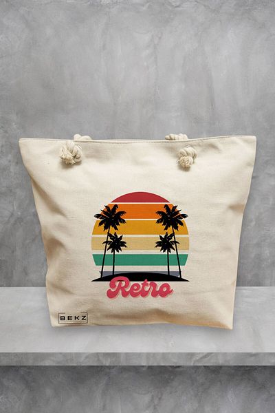 BEKZ Geanta de plaja, model Retro, 40x51 cm, Crem, BEKZ®