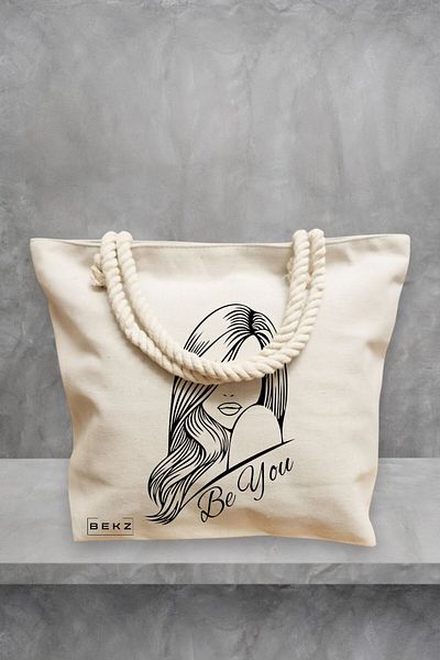 BEKZ Geanta de plaja, model Be You 3, 40x51 cm, Crem, BEKZ®