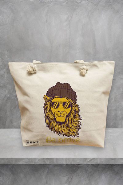 BEKZ Geanta de plaja, model Be Brave, 40x51 cm, Crem, BEKZ®