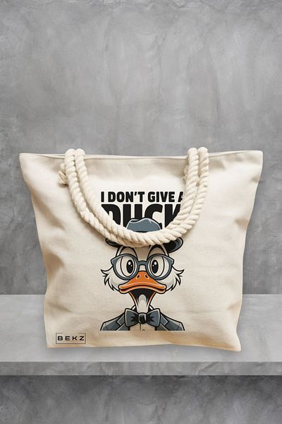 BEKZ Geanta de plaja, model I dont’t give a Duck, 40x51 cm, Crem, BEKZ®